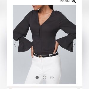 NWT White House Black Market Petite Pleated-Cuff Blouse in Black size SP